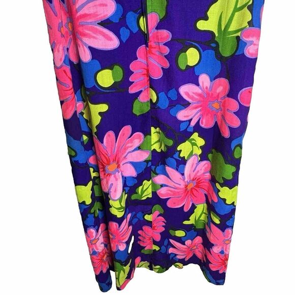 Authentic Vintage Hawaiian Dress 60’s 70’s Psychedelic Maxi Tropical Barkcloth M - Picture 10 of 12